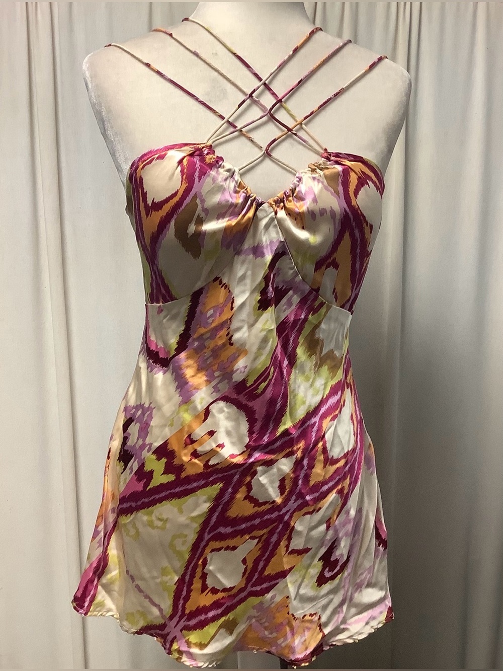 Plenty Y2K Silk Satin Strappy Slip Mini Dress